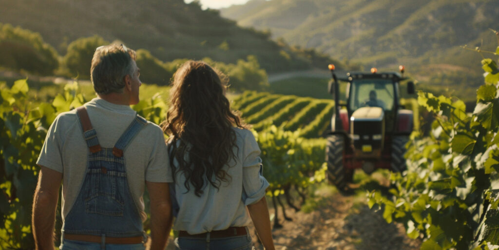 Pareja en un campo de cosecha