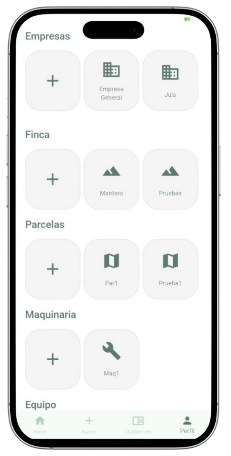 Fieldpad dashboard en aplicación