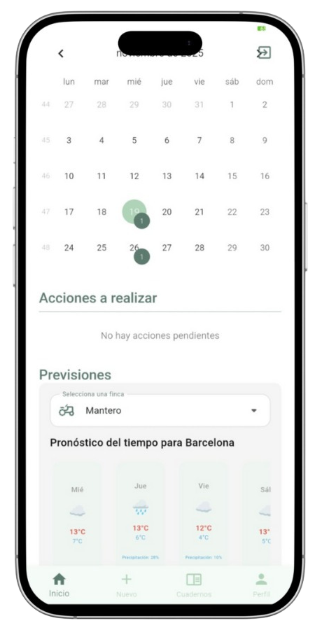 Calendario en aplicación de Fieldpad